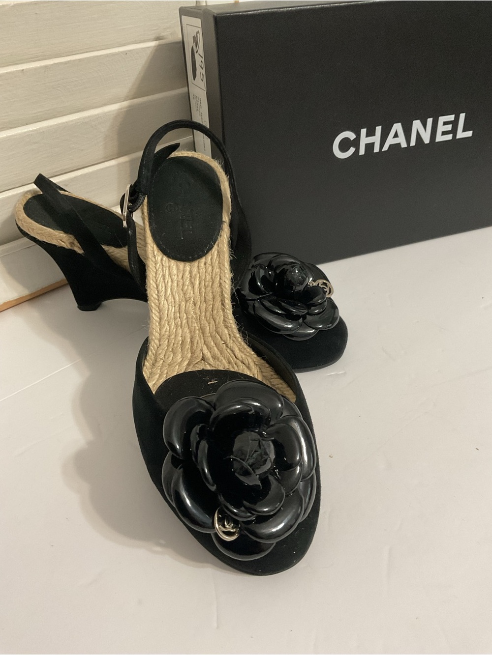 CHANEL Camellia Suede Espadrille Wedge